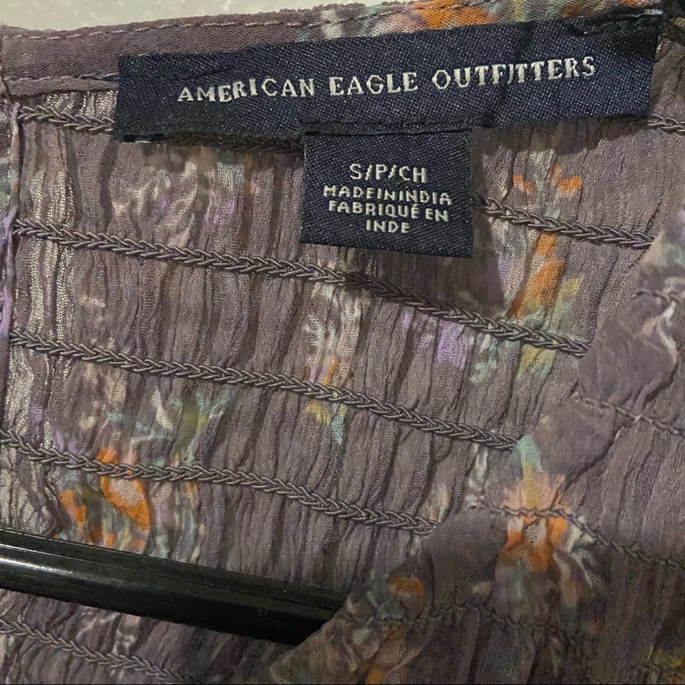 American Eagle Sheer Floral Bell Sleeve Blouse Size Small Hippie Summer - Picture 6 of 8